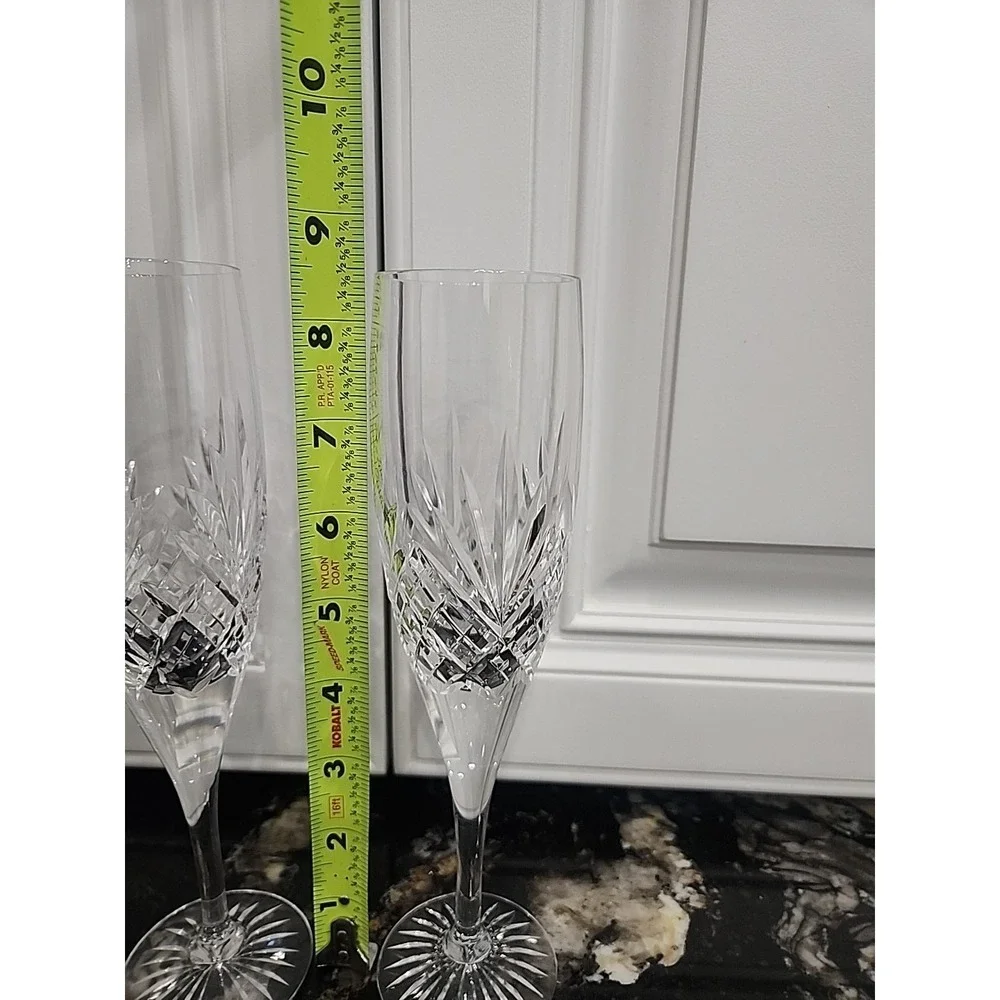 Set of 2 Royal Doulton Diamond Cut Crystal Champagne Flutes 8.5